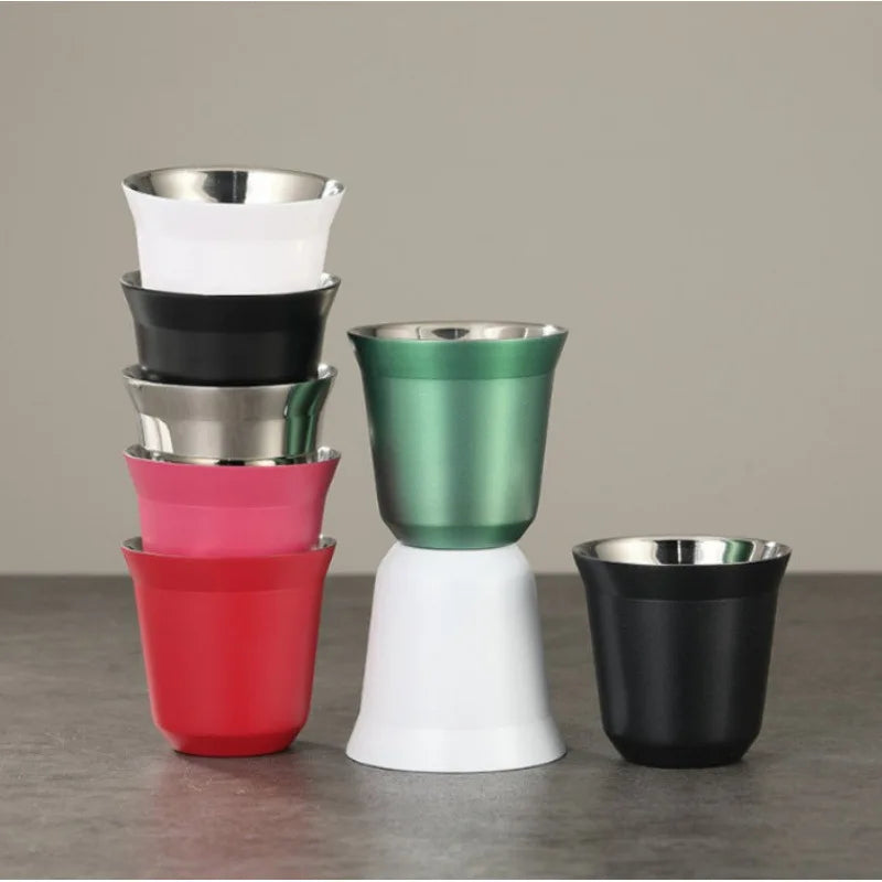 Double Wall Insulated Stainless Steel Espresso Cup Capsule Coffee Mug Metal Drinking Demitasse Cup For Home Indoor or Outdoor